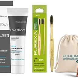 PUREXA Charcoal White Toothpaste | Bamboo Brush | Copper Tongue Cleaner Q Shape | 3-in-1 Deep Clean Oral Care Set | Whitening, Detox & Enamel Protection | Mint Freshness-image-19
