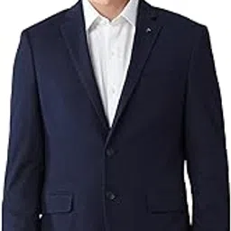 Men's Blue self-Design Notch Collared Long Sleeve Formal Polyester Slim Fit Blazer-image-7