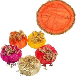 goldgiftideas Organza Fancy Tissue Potli Pouches, Large Double Layer Premium Return Gift Bags, Potli Bag for Marriage, Diwali Gift Pouches, Dry Fruit Gifting Bags-picture-20