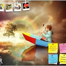 ArtzFolio Child Sitting in an Umbrella Boat Bulletin Board Notice Pin Board | Vision Soft Board Combo with Thumb Push Pins | Frameless 18.4 x 16 inch (47 x 41 cms)-picture-20