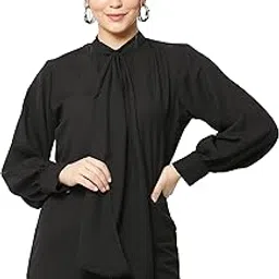 saargam Women's Solid Tie upPolycrepe Top Black-picture-48
