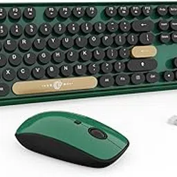 Wireless Keyboard and Mouse Combo - Cute Round Keycaps Full-Size Retro Typewriter Keyboard with 2.4GHz, Plug & Play for Windows/Laptop/PC/Notebook/Smart TV and More (Blackish Green)-picture-19