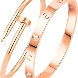 salve Anti-Tarnish Love Band & Nail Cuff Hand Bracelet for Women | Combo of 2 Stainless Steel Adjustable Kada Bracelet Set for Girls | Valentine's Gift Set for Girlfriend image 1