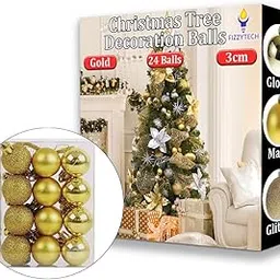 fizzytech Shatterproof Christmas Balls Ornaments Pack of 24 Golden Hanging Balls Size 3cm Perfect Xmas Tree Decorations (Gold 3cm 24 Pc)-picture-55