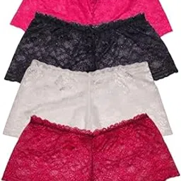 the flirty choice Women's Lace Boyshort Panties | Floral Design with Scalloped Edges | Soft & Stretchable | Elegant, Comfortable Free Size (Pack of 1) Multicolor-picture-12