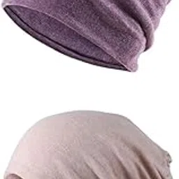myaddiction 2 Pieces Cotton Slouchy Baggy Beanie Chemo Hat Slouchy Cap Purple+Khaki-picture-58