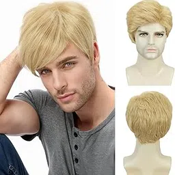 Creamily Blonde Cosplay Short Wig for Men - 8 Inch Natural Synthetic Full Head Adjustable Costume Wig, Heat-Resistant Lightweight Theater Party Roleplay Hairpiece (Blonde)-image-22
