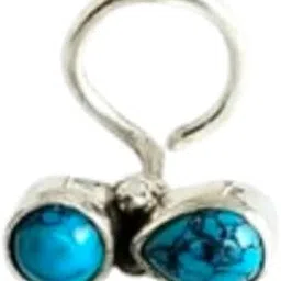 Unique Dual Ruby,Green,Turquoise Stone Ethnic Nose Pin in 92.5% Sterling Silver Nosepin For Girls And Women-image-24