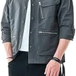 snitch Men Casual Jacket | Regular Fit Full Sleeve Point Collar Solid Design | Cotton Blend & Lightweight Fabric With Zippered Pockets & College wear-picture-11