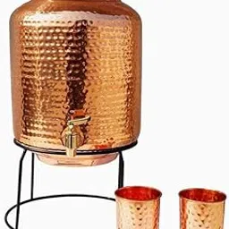 Anvika Pure Copper Hammered Water Dispenser | 5L | Water Pot for Home & Kitchen | Ayurvedic Water Storage Tank with Tap & 2 Copper Glasses | Rustproof & Durable-image-33