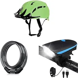 FCCRACING Adjustable Kids Helmet with Visor for Cycling & Skating + 2-in-1 Rechargeable Light for Bicycle with Horn + Wired Cable Number Combination Lock-picture-12