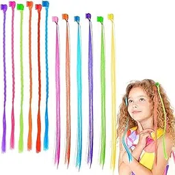 MILAPARK CRAFTS 12PCS Colorful Hair Extensions with Claw Clips – Straight & Braided Streaks for Girls, Kids, Women – Multicolor Synthetic Hair Strips for Party, Cosplay & Dress-Up-picture-47
