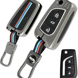 FlyPico Metal Silicon Key Cover Compatible for Toyota Innova Crysta Corolla-Altis Camry HyCross Hilux 3 Button Flip Smart Key Cover Metal Protection Special Feature Visible in Low-Light Condition-picture-17