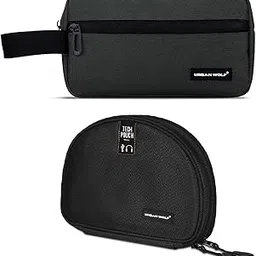 urban wolf Charcoal Travel Toiletry Bag and Black Tech Pouch Combo Pack Waterproof Travel Organizer for Cables, Adapters, Chargers,Hard Drives Cosmetics Pouch, Shaving Kit/Bag-picture-55
