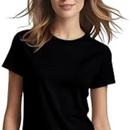 Premahs Plain Black T-Shirt for Women | 100% Bio-Washed Cotton | Round Neck | Half Sleeve-picture-52
