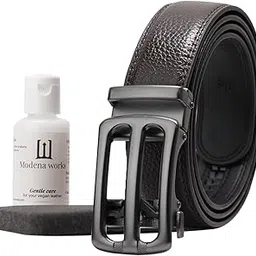 modena works Men's Vegan Leather Belt | FREE Vegan Leather Revival Kit | Bravano - Gun Metal (Brown)-picture-22