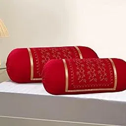 Rj Products Cotton Bale Embroidery Bolsters Covers Pack of 2 Piece (Maroon)-picture-27
