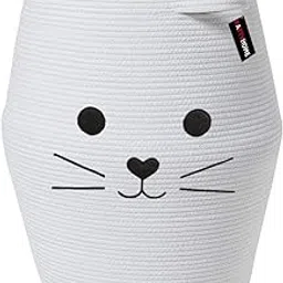 Extra Large Storage Basket with Lid, Laundry Basket for Clothes | Storage Box with Lid & Handle (White&Grey)-image-57