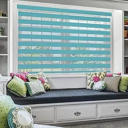 ZEBRA BLINDS Polyester Curtain Blinds for Windows and Doors with Dual Shade, Horizontal Stripes, Sheer and Solid Fabric, Light Control/Blackout Blinds, Waterproof (Blue) Width 125XHEIGHT 130CM-image-7