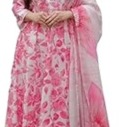 badrika Fashion Women's Floral Anarkali Dress Set with Dupatta, Pink and White, Rayon-picture-49