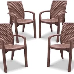 MAHARAJA Plastic Chair Set, Chair for Living Room, Home, Plastic Chair for Home with Arm Rest/Modern Stylish Design with Glossy & Matte Finish Bearing Capacity 200Kg. (Brown, Pack of 4)-picture-12
