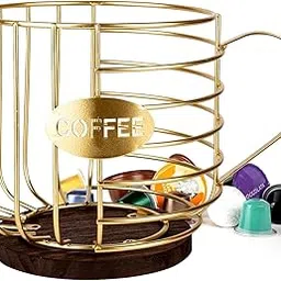 48598 Coffee Pod Holder, Coffee Pod Holder, Coffee Capsules, Storage Basket, Coffee Container, Kitchen Baskets, for Home Bar, Coffee Corner, Restaurants, Hotel (Gold)-picture-13