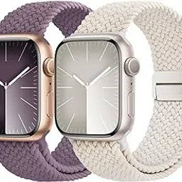 Fullmosa 2 Pack Magnetic Braided Bands Compatible Apple Watch Strap 38mm 40mm 41mm 42mm(S10/11),Soft Nylon Elastic Loop Band for iWatch Series 11 10 9 8 7 6 5 4 3 2 1 SE SE2,Starlight/Smoke Purple-picture-24