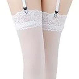 xs and os Women's Lace Garter Belt with attached panty and Sheer Lace Top Stockings Lingerie Set-picture-16