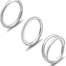 sfloemm 3pcs Gold Plated Nose Rings Hoops for Women:20G 18G Hypoallergenic 316l Surgical Steel Earrings Septum Clicker Ring Hinged Segment Ring Body Piercing Nose Hoop Lip Rings Nose Helix Cartilage Rook-picture-39