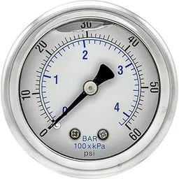 PIC Gauge 202L-204D 2" Dial, 0/60 psi Range, 1/4" Male NPT Connection Size, Center Back Mount Glycerine Filled Pressure Gauge with a Stainless Steel Case, Brass Internals, Stainless Steel Bezel, and Polycarbonate Lens-image-49