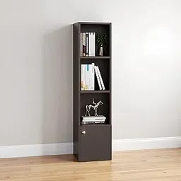 Cransa Compact Wooden Bookshelf with Door | Engineered Wood Book Storage Rack | Multipurpose Display Shelf for Living Room, Office & Study � Wenge Finish-picture-18
