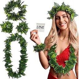 LIFKOME Hawaiian Bracelet Set Lei Headband Ankle Party Supplies Garland Leaves Wreath Hairband for Women-picture-13
