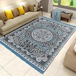 Cotton Fabric Soft Touch Bedroom, Hall, Living Room, Drowing Room, Yoga Hall Designer Cotton Rectangle Carpet |60" Inch X 84" Inch | 5 Feet X 7 Feet I 150 Cm X 210 Cm (Light Blue) image 1