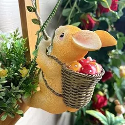 HASTHIP® Cute Resin Climbing Bunny Decor with Rope and Basket of Mushrooms for Planter or Garden Hanging, Adorable Rabbit Figurine for Indoor Outdoor Home Decoration-image-34
