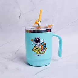 ILEARNNGROW Pack of 1 Cartoon Sipper for Kids: 250ml with Straw - Fun, Durable, Leak-Proof (Light Blue)-picture-16