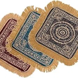 Homestic Pack of 3 Velvet Finish Pooja mat for Sitting on Floor | Traditional Aasan Puja Cloth for Home Mandir | Suitable for Prayer & Meditation | Maroon, Firozi & Grey-image-47