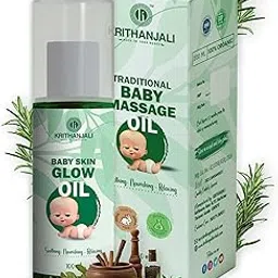 Krithanjali Ayurvedic Baby Massage Oil | Enriched with Licorice, Costus Root, Amla, Haritaki in Pure Coconut Oil | Skin Whitening, Deep Nourishment & Hydration | Strengthens Bones & Muscles, Promotes Peaceful Sleep & Healthy Growth | 100% Natural & Safe for Newborns-image-5