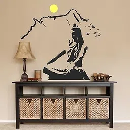 Decals Design 'Lord Shiva Meditating on Kailash Mountain' Wall Sticker (PVC Vinyl, 60 cm x 90 cm, Black)-picture-27