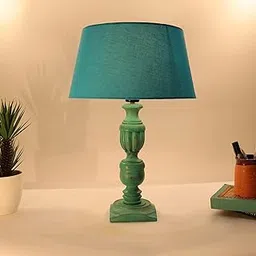 Homesake ® Rustic Algae French Trophy Carved Table lamp Home Decoration with Shade (Turquoise) image 1