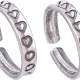taraash 925 Sterling Silver Adjustable Antique Heart Toe Rings gift For Women | Chandi Bichiya | With Certificate Of Authenticity-picture-44