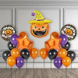 AMFIN (Pack of 32) Happy Halloween Party Scary Pumpkin Balloon Set - Orange-picture-24