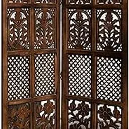 WOODISA KRAFTS Wooden Room Divider Partition for Living Room Wooden Screen Partition Hall Partition Makeup Studio Privacy Divider Floor Panels for Pooja Room | Partition 5 feet 2 Panels, Brown-picture-19