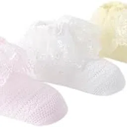 cuteably Baby Girl Lace Trim Cotton Ankle Socks, Breathable Knit, Pink White Yellow, 3 Pairs-picture-40