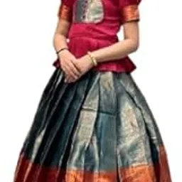 MANMADHU Girls’ Traditional South Indian Pattu Pavadai Set – Silk Blend Langa Voni with Zari Border for Festivals & Weddings-picture-14