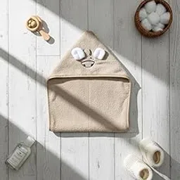 SAMBH SADASHIV Hooded Bamboo Towel for Kids – Ultra Soft & Super Absorbent Cotton Towel, Breathable and Skin-Friendly, Perfect for Newborns, Infants, and Toddlers, 85x85 cm, 400 GSM (Brown Cream)-image-7