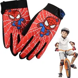PROBEROS® Kids Riding Gloves, Red Hero Cartoon Print Outdoor Thermal Anti-Slip Palm Design Gloves, Protective Full Finger Adjustable Wrist, Age for 2-5 Kids - S-picture-16