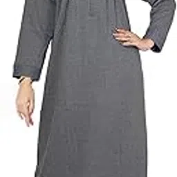 Women's Wool Blend Striped Maxi Nighty Free Size_Grey Color-picture-42