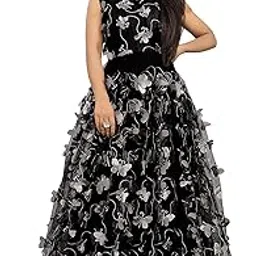 Women Net with Silk Anarkali Fit & Flare Semi Stitched Maxi Long Butterfly Embellished Ethnic Gown-image-8