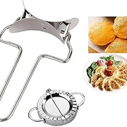 YOPRAM [MOMOS Maker+Puri Cutter] Manual Stainless Steel Puri Cutter Roller with Handle &(Momos Maker) Dumpling Maker for Home Baking Tools for Women girs,Dough Circle Roller Cutter for Kitchen-picture-53