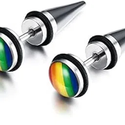 asma jewel house Rainbow Color Round Design Stainless Steel Earrings for Women And Men (Pair)-picture-30